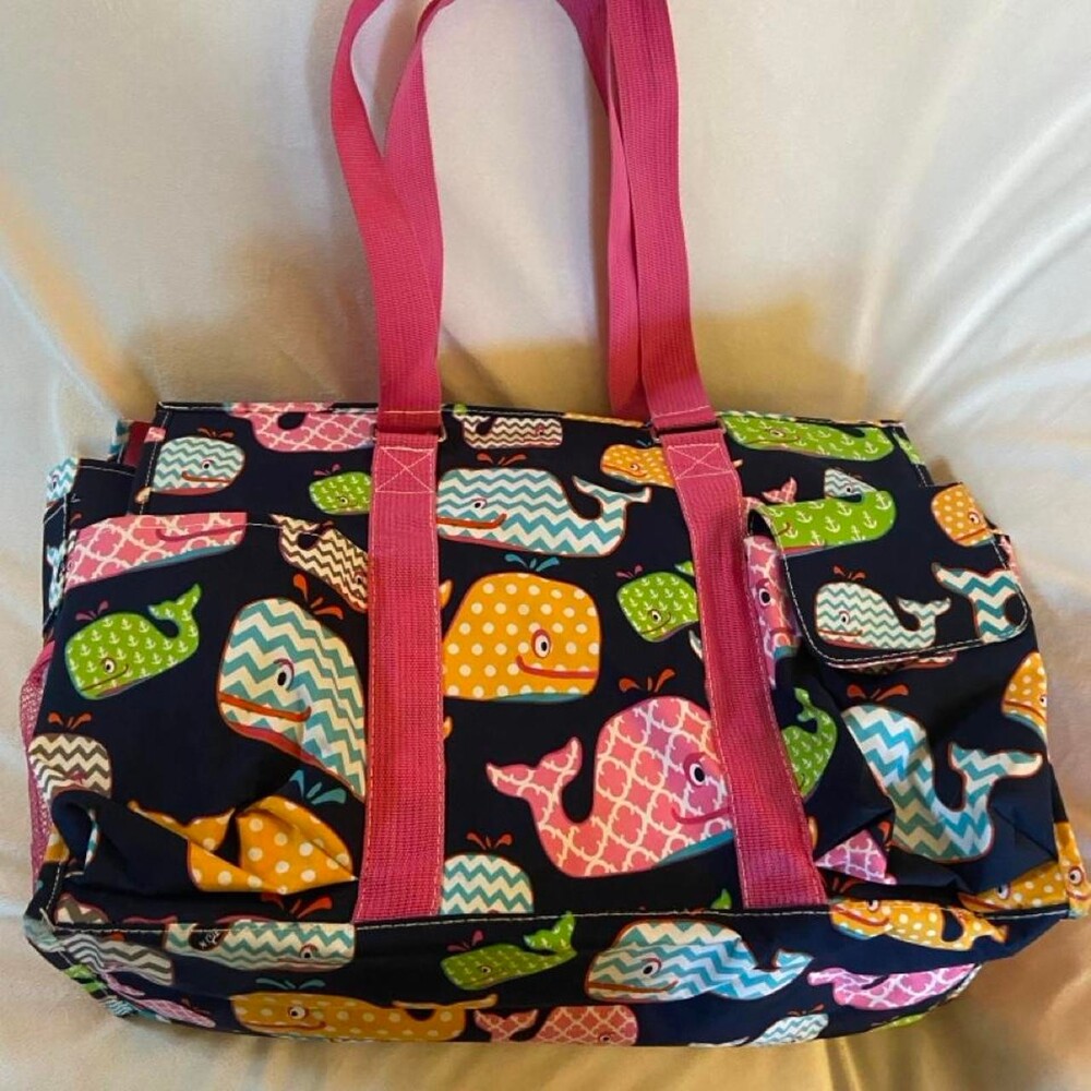 N’GIL WHALES Large Canvas Zippered Utility Tote Bag With 4 External Pockets. Thi